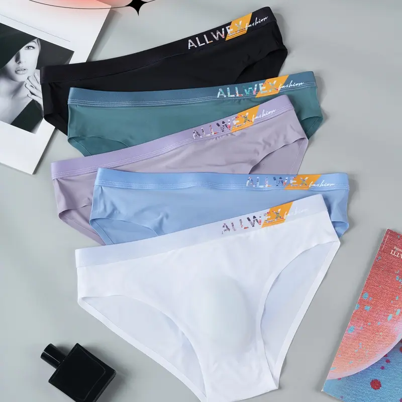 Men's Ultra-Thin Breathable High Elastic Low Waist All Season Briefs, 5-Pack Sportswear Activewear Casual Athletic Sports Letter Belt Sexy Underwear, Casual Comfy Underwear, Comfortable Men's Panties, Casual Style Briefs