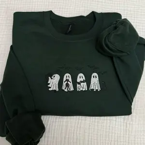 Cute ghosts with black cats embroidered Sweatshirt, Halloween sweatshirt, spooky season sweatshirt, spooky season, spooky szk, spooky cats, cats sweatshirt, Halloween crewneck