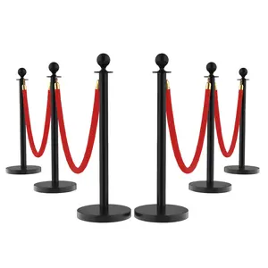 6 Pack Black Stanchions with Velvet Ropes & Retractable Belts, Crowd Control Barriers with Hollow Base, Red Carpet Posts for Event, Party, Wedding, Ceremony Supplies
