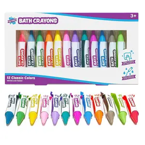 Tub Works 12-Pack Bath Crayons - Non-Toxic, Washable, Vivid Colors for Kids - Safe & Easy Grip for Wet & Dry Surfaces - Art Supplies for Kids 3+ - Colorful Marker Set