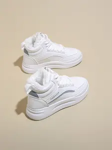 Women's Winter New Fleece Lined High Top Sneakers, Korean Style Versatile Student Skate Shoes, Thickened Warm Casual Women's Shoes