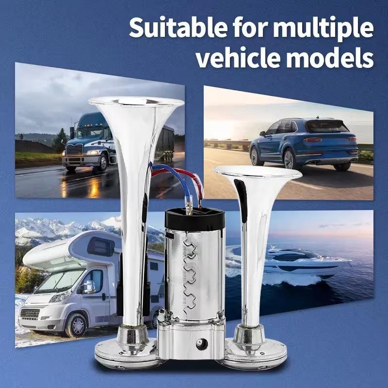 Heavy Duty 12V Dual Trumpet Air Horn Kit130DB Loud Sound with Compressor for TruckCar SUV Pickup Motorcycle Lorry