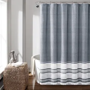 Lush Deor Nantucket Yarn Dyed Tassel Fringe Shower Curtain Cotton Blend Stripe Boho Coastal Bathroom Accessory Lush Deor Nantucket Yarn Dyed Tassel Fringe Shower Curtain Cotton Blend Stripe Boho Coastal Bathroom Accessory