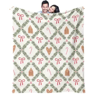 Christmas bow pattern, suitable for children and adults as Christmas holiday gifts, Flannel Throw Blanket, soft, warm and lightweight plush blanket, suitable for bed, sofa, car, room decoration
