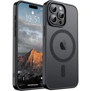 Magnetic for iPhone 15 Pro Case (Compatible with MagSafe) (Military Grade Drop Protection) Translucent Matte Shockproof Phone Cover, Black