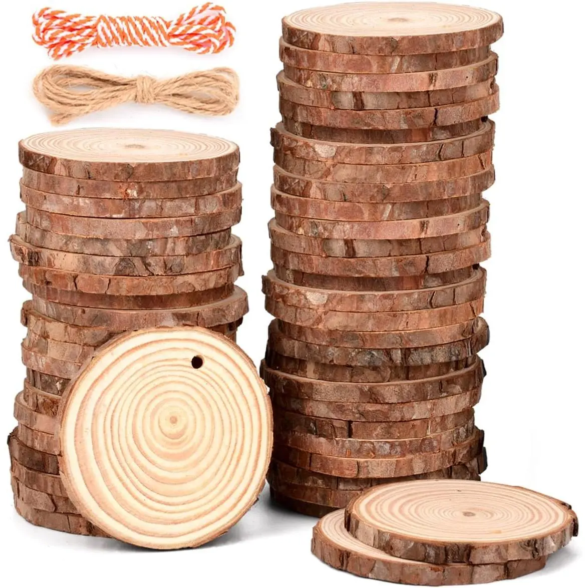 Slices 50 count 2.4-2.8 Inches  Discs for Crafts Unfinished Predrilled   Slices Ornaments with Hole for DIY Christmas Crafts Ornaments Wedding Decorations Arts