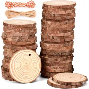 Slices 50 count 2.4-2.8 Inches  Discs for Crafts Unfinished Predrilled   Slices Ornaments with Hole for DIY Christmas Crafts Ornaments Wedding Decorations Arts