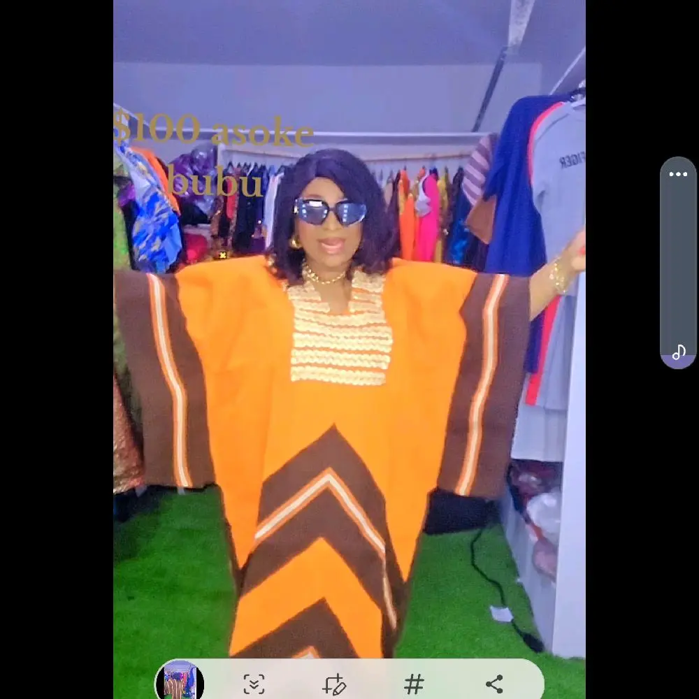 Orange and Brown Asoke Bubu Traditional African Print Dress for Women