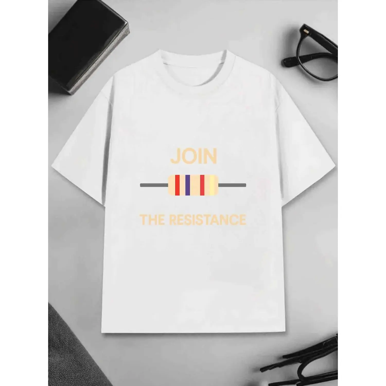 Join The Resistance Men'S T-Shirt Electronics Resistor Print Pattern, Pure, Premium Print, Durable, Casual Fashion, Crew Neck, Regular Fit, Short Sleeve
