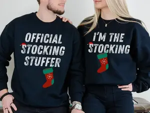 Couple Christmas Sweatshirts, I’m The Stocking & Official Stocking Stuffer Matching Holiday Sweaters, Cute Funny Couples Xmas Tops, Cozy Winter Gifts for Him Her