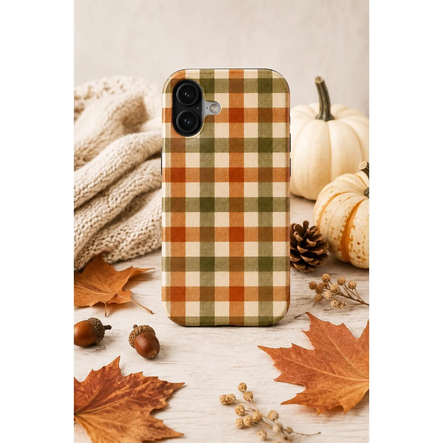 Vintage Fall Plaid Phone Case Autumn Gingham Iphone Case Cozy Cottagecore Pumpkin Season Aesthetic Rustic Checkered Phone Cover