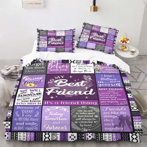 Friendship Quote Print Bedding Set, Decorative Bedsheet Sets, Best Friend Gift Duvet Cover Set, Includes 1 Fitted Sheet and 1/2 Coreless Pillowcases, Queen Size Bedroom Kit