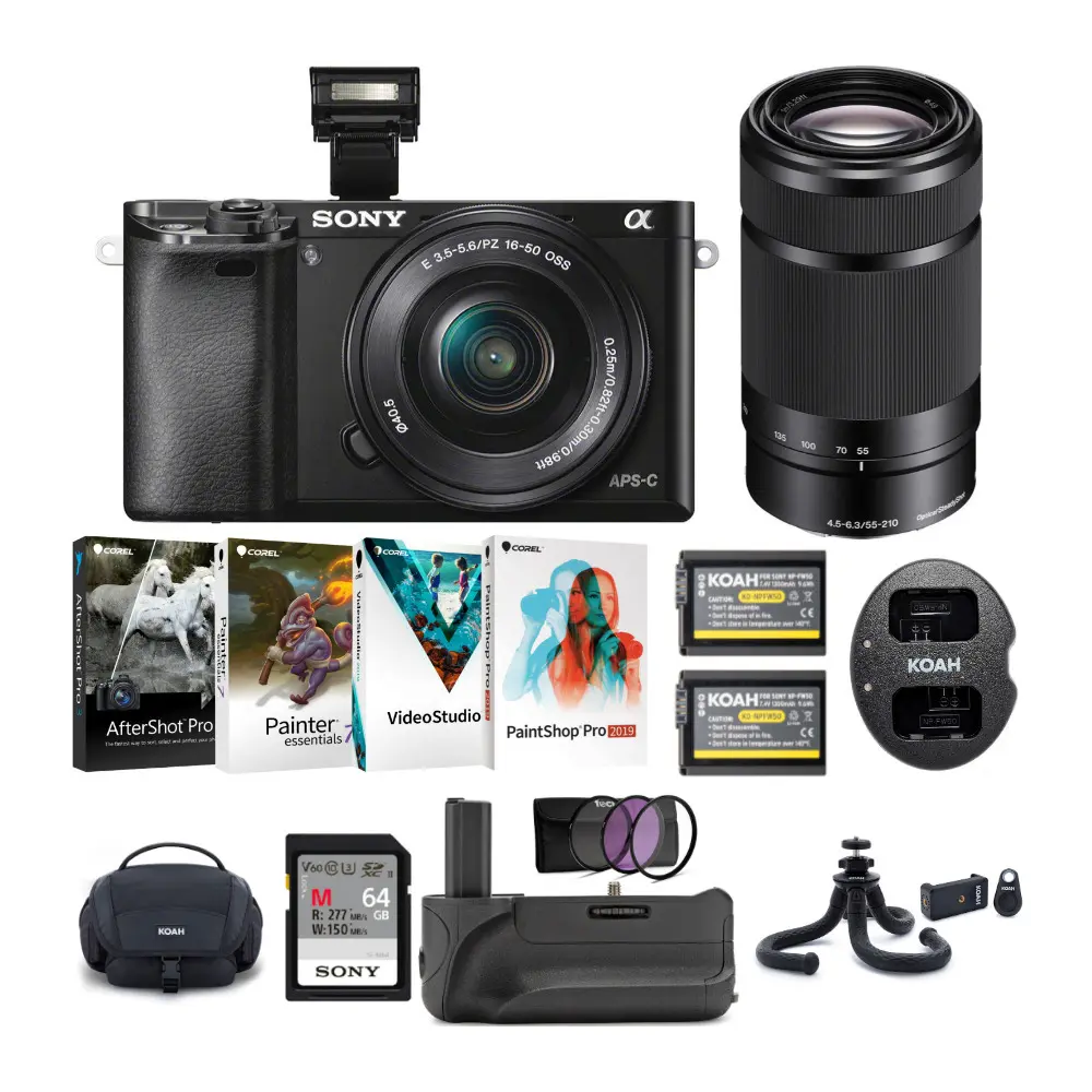 Sony Alpha a6000 24.3MP Mirrorless Camera with 16-50mm and 55-210mm Lens Bundle