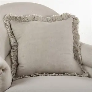 SARO 13069.N20S 20 in. Square Ruffled Design Pillow with Down Filled Natural