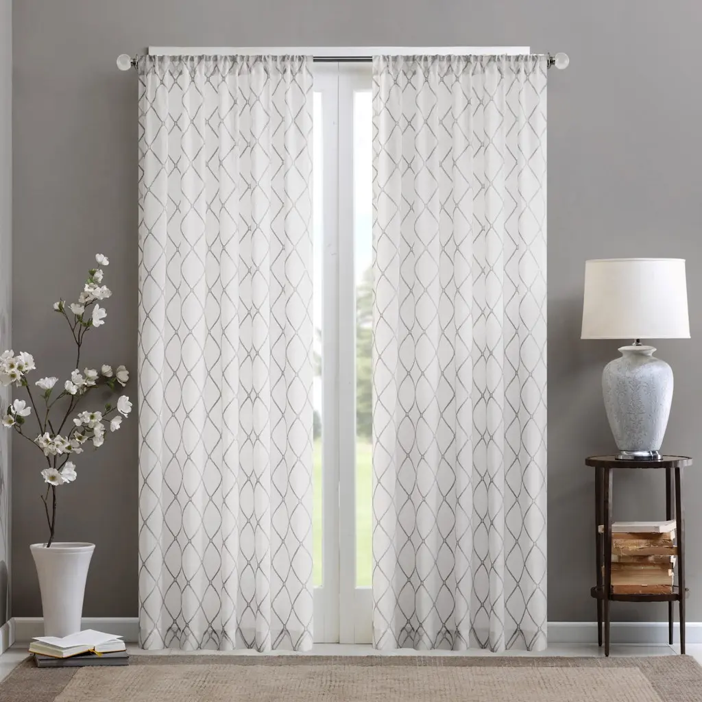 Single Diamond Pattern Semi-Sheer Curtain Panel – Light Filtering Voile Drape for Living Room, Bedroom, Kitchen, and Bathroom Windows