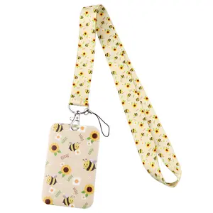 Cute bee flower mobile phone lanyard, key accessories double-sided printing polyester badge badge office card cover decoration