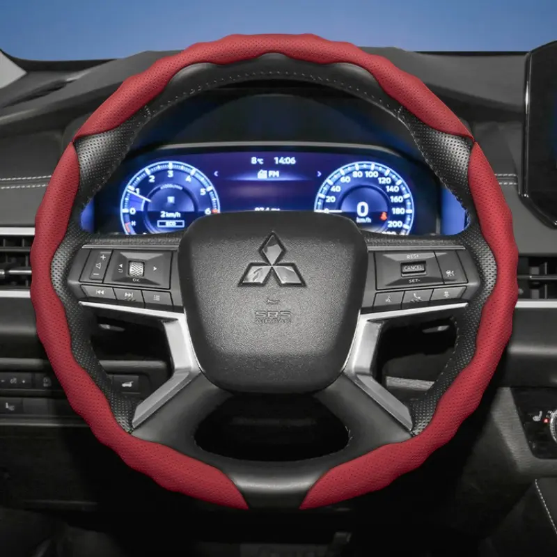 For Mitsubishi Steering wheel cover, Truck steering wheel covers, breathable PU leather segmented snap-on design sporty wave pattern compatible with Triton/L200/Outlander/Xpander/Pajero Sport/ASX/RVR/Outlander Sport/Xforce/Eclipse Cross/Mirage/Space Star