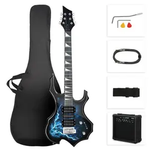 Ktaxon Burning Fire Design Electric Guitar Kit, 39-inch HSH Pickup Electric Guitar Beginner Guitar Set with Amplifier, Rosewood Fingerboard, 5-Ways Pickup Switch