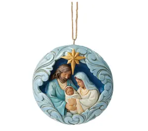 Jim Shore Blue & Gold Holy Family Christmas Ornament 3.39in H