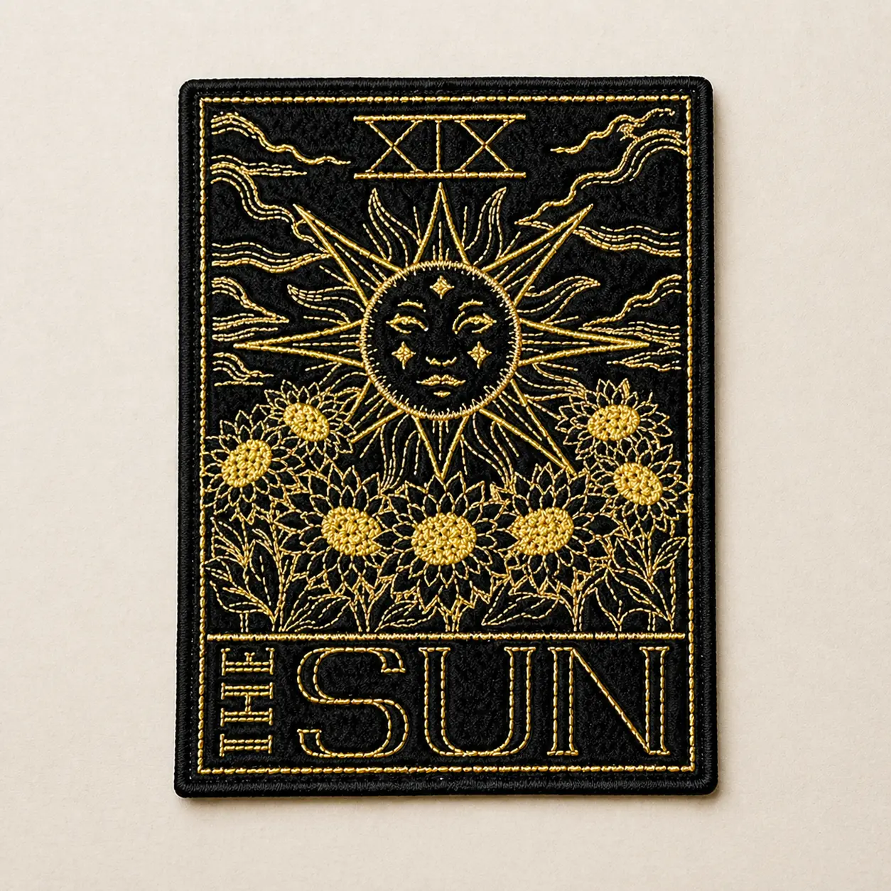 SUN Custom Sun Tarot Card Embroidered Patch - 5x7 Iron-On/Sew-On - Heavy-Duty Adhesive - Heat Transfer, Embroidered Patch, Fabric, Pocket-Sized, Sewing Fabric Applique - For Bags, Jackets - No Warranty