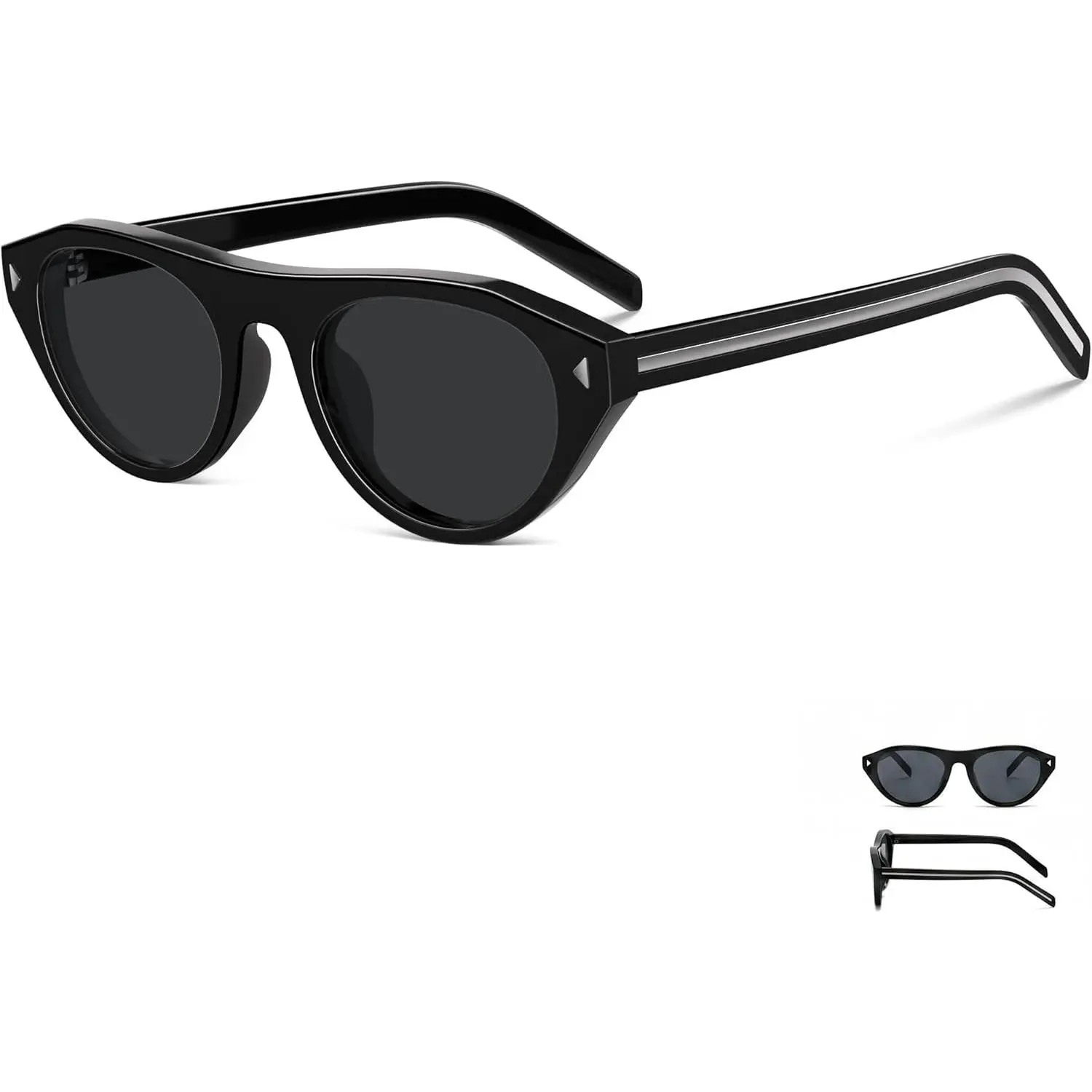 OptiCraft Retro Oval Cat Eye Sunglasses, UV400 Small Narrow Flat Top Unisex | Multicolor: Black, Tortoise, More | 32g Lightweight Frame | UV400 Non-Polarized Anti-Glare | Small Narrow Flat Top