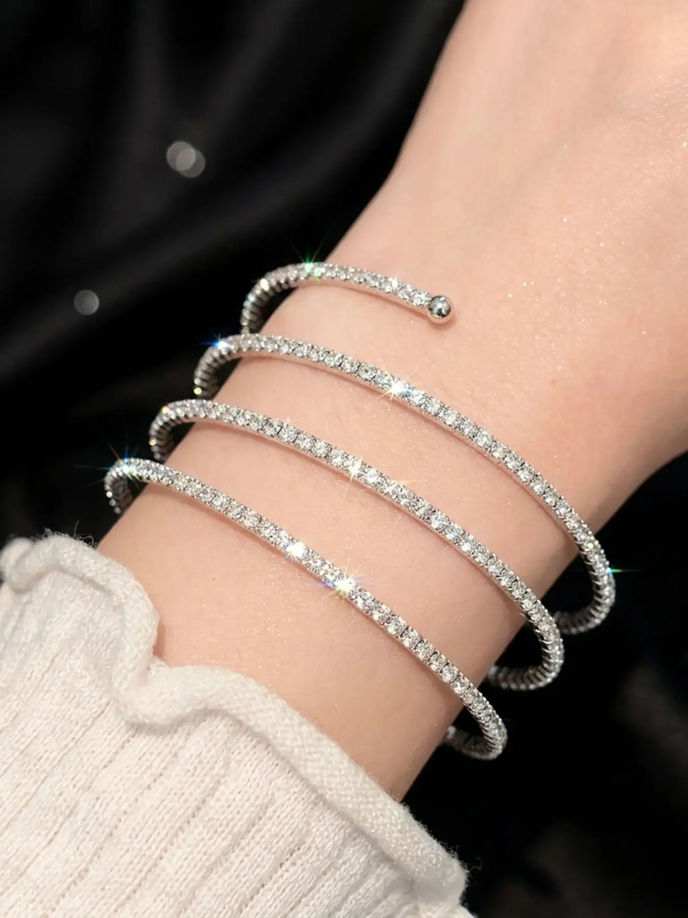 Belly Dance Bracelet, Elastic Arm Ring with Rhinestones, Sparkling Water Drill Wristband, Dance Jewelry for Performers