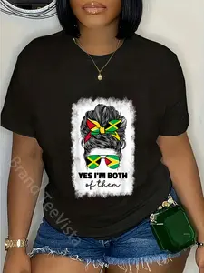 100% Cotton Unisex Half Jamaican And Guyanese Jamaica Flag Guyana Girl Women T-Shirt Vingate Printed Casual Round Neck T shirt