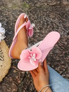 Women's Fashionable Floral Decorated Flat Sandals, Casual Comfortable PU Leather Sandals for Summer, Lightweight Breathable Shoes for Daily Wear, Flower Print Sandals, Girl
