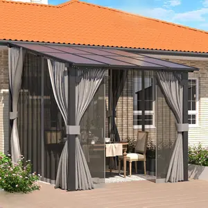 【2/3 packages arrived at different times】AECOJOY Gazebo for Patio, Small Wall-Mounted Lean to Pergola 8x8 Gazebo with Curtains and Netting, Hard Top Gazebo on Clearance for Lawn Backyard Garden Deck