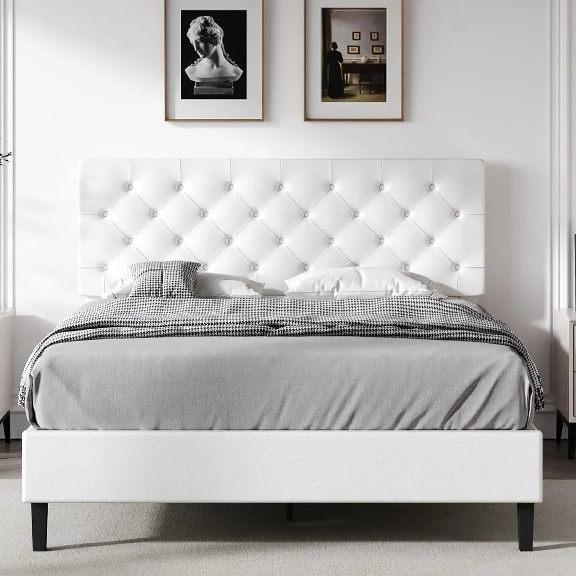 [Summerwins] HOMBCK Bed Frame with Headboard, No Mattress, Upholstered Platform Bed with Button Tufted Design, No Box Spring Required, Easy Assembly #summer garden,fathers day gift ideas