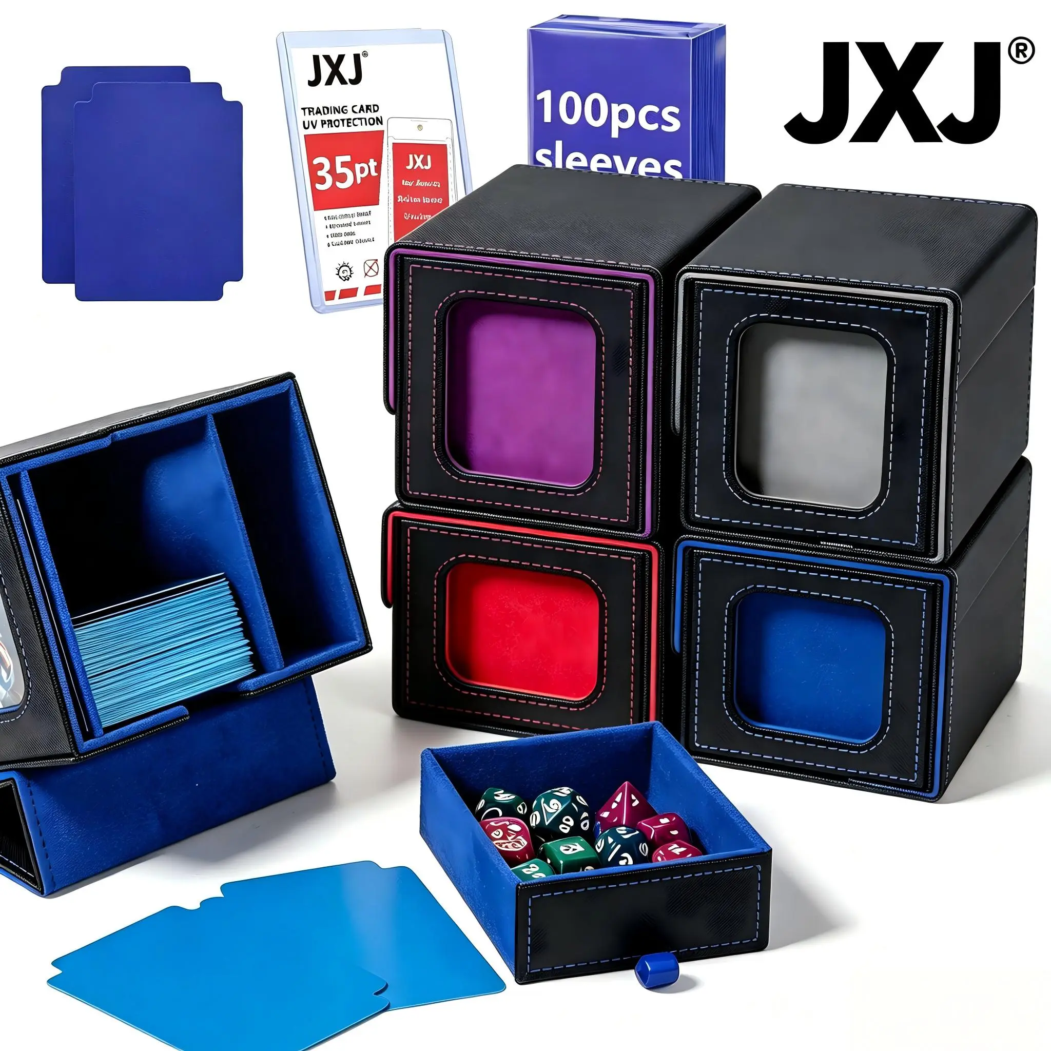 [Upgraded Card Deck Box with drawer +100 sleeves] for MTG Commander Display, Deck Case Holds 100+ Double-Sleeved Cards, Trading Card Storage Box Fits TCG/PTCG/Sports Card with 100 sleeves, 2 Dividers, 1 Top Loaders