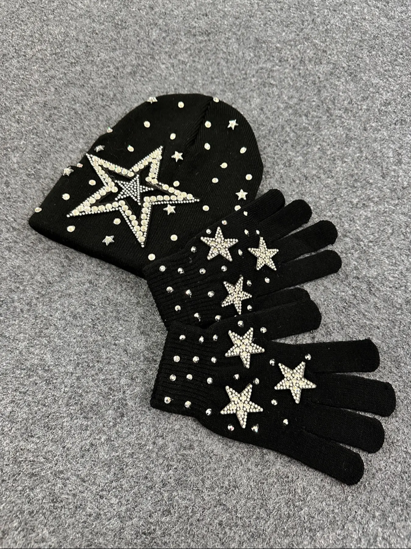 Women's Street Style Geometric Pattern Mittens & Gloves Set, Fitted Warm Fall Winter Accessories, Gothic Punk Fashion Essentials