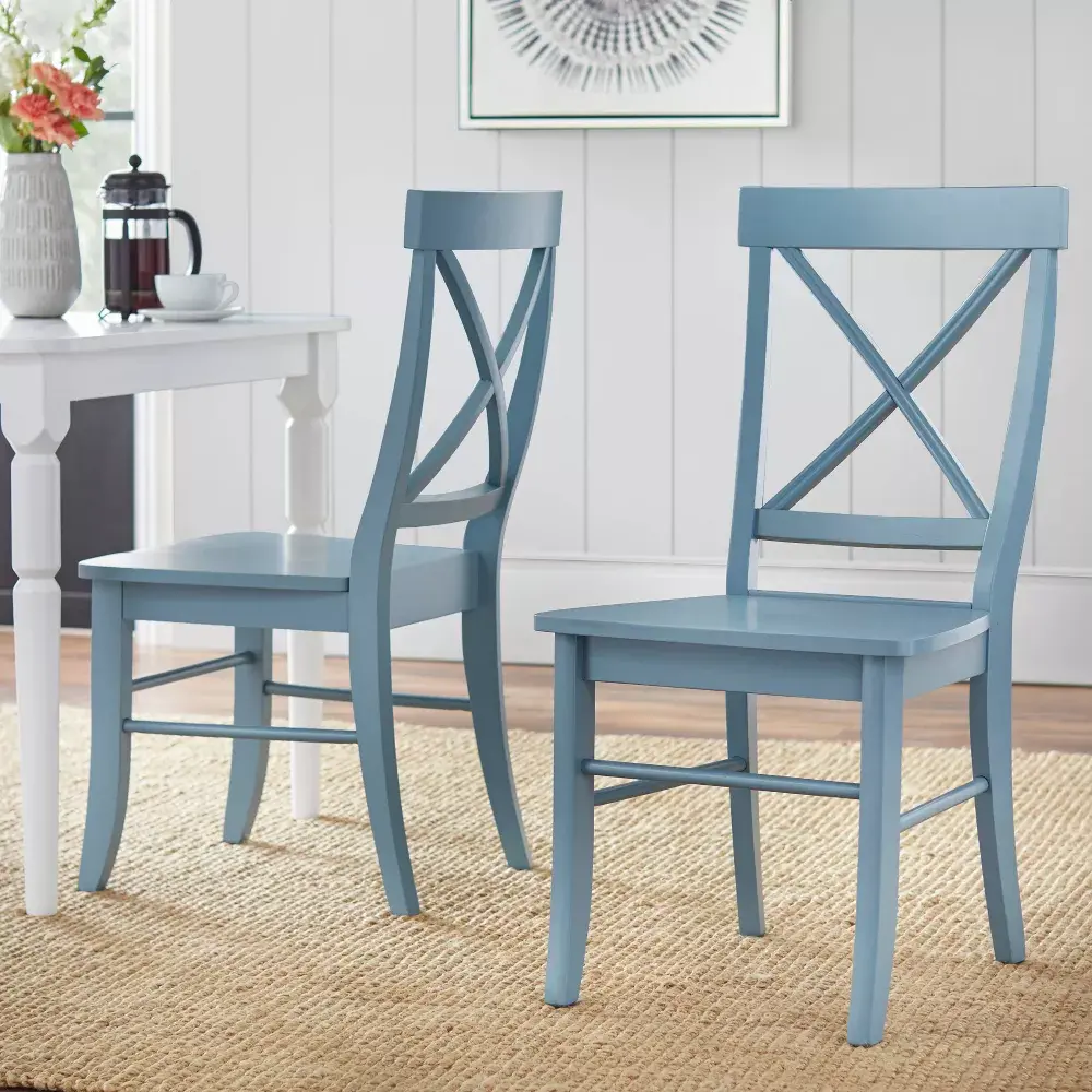 Set of 2 Albury Cross Back Dining Chairs Blue - Buylateral