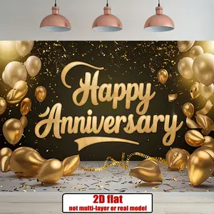 1pc Large 2D Flat Polyester Happy Anniversary & Wedding Banner, Home Wall Room Decor, Party Background Photo Prop Supply