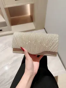 Women's Elegant Glitter Sparkling Finish Evening Bag, Exquisite Trendy Clutch Bag with Chain Strap, Fashionable Bag for Party Decoration