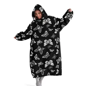 hoodie blanket，Wearable Blanket，Women's Hooded Blanket Scarf, Vintage Butterfly Pattern Wearable Shawl, Large Pocket Design, Comfortable Lightweight Gift for Her，Christmas Gift,Valentine's Day gift, Winter Blanket, Soft Warm Blanket