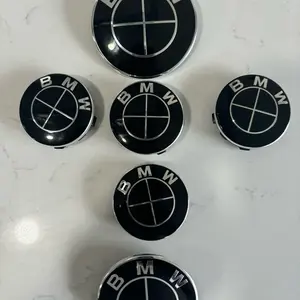 BMW 6PCS Wheel Center Caps 56MM with Hood & Trunk Emblem 5x112 Finish Designed for BMW, Black Color, Optimal Protection Vehicle Exterior Decoration Automotive Accessories