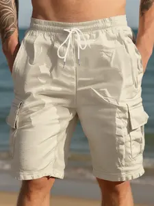 Men's loose stretch waistwork linen shorts, lightweight and breathable summer beach shorts, suitable for daily casual wear and vacationing. Quick-drying elastic cargo shorts, a must-have item for men's wardrobe.