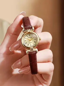 Women's Vintage Rose Gold Quartz Wristwatches, Fashionable Wristwatch, Elegant PU Leather Strap, Retro Dial, Perfect Valentine's Day Gift