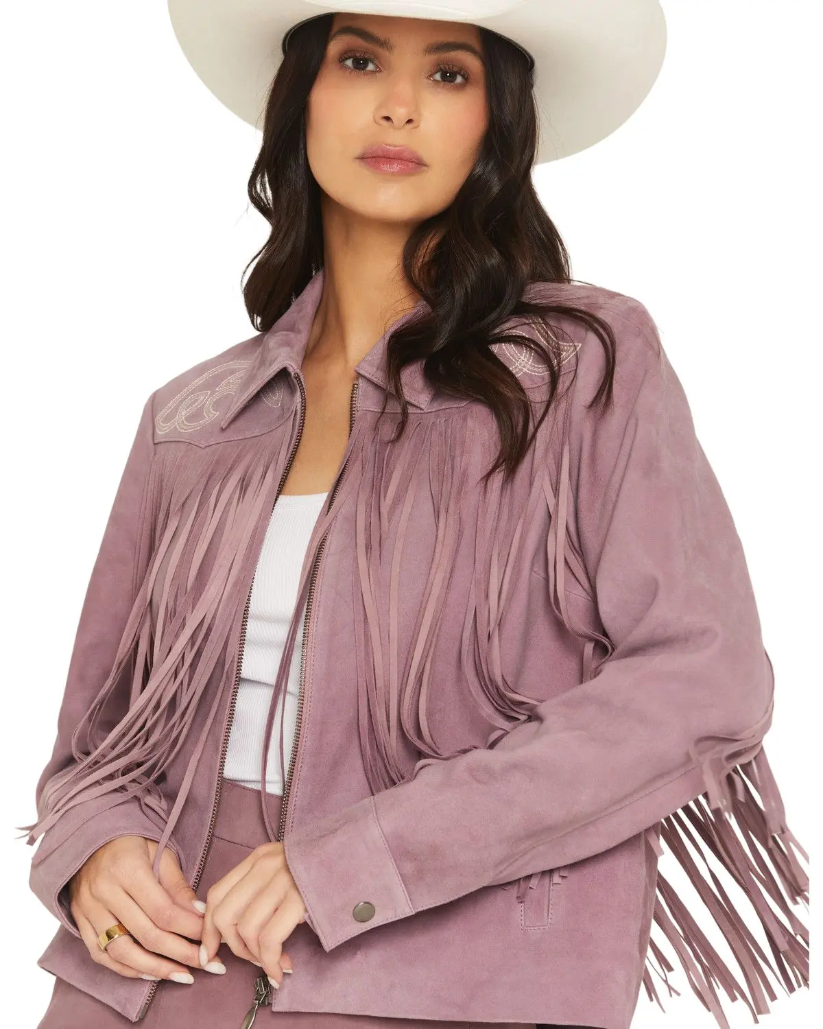 Idyllwind Women's Women'S Brook Embroidered Fringe Suede Jacket - Iwho25o1-Orch