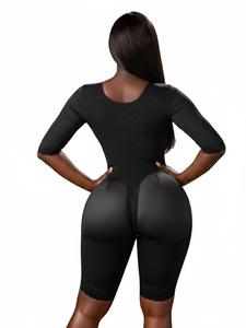 Stage 1 Full Body Colombian Faja with Sleeves | Built-in Bra + Arm Compression | Butt Lifting Zero Glute Pressure | Powernet Waist Sculpting | 3 Hook Levels | Zipper | Snatched Body