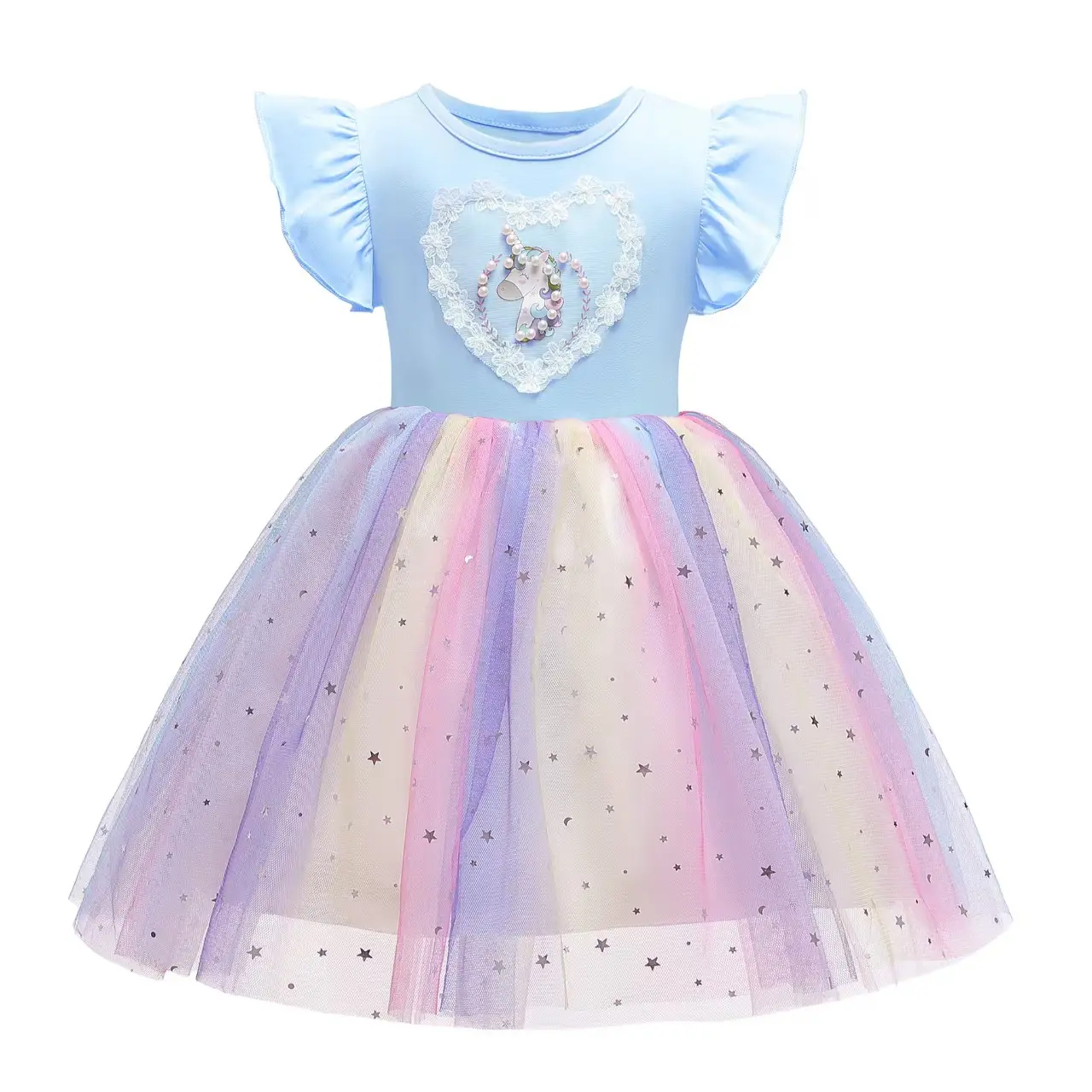 2026 New Arrival Summer Girls Rainbow Tulle Tutu Dress | Thin Soft Knit Princess Dress for Little Girls