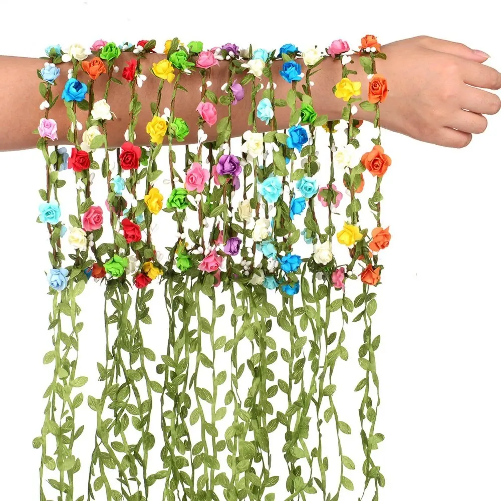 15 Pieces Fairy Party Photography Props Assorted Colored Flower Crown Wreath Headband Garland Multicolor Headbands Floral Headpiece for Wedding Festival Vacation