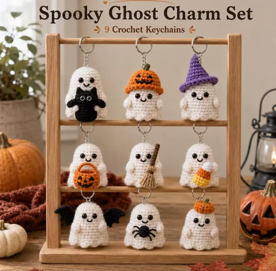 Halloween Crochet Ghost Keychain, Cute Ghost Charm, Spooky Crochet Keychain, Handmade Halloween Bag Charm, Backpack Charm