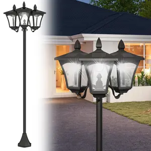 Outsunny 72" Solar Lamp Post Light, Triple-Head Solar Post Light Outdoor, All-Weather Waterproof Stainless Steel, Vintage Style for Garden, Lawn, Pathway, Driveway, Black