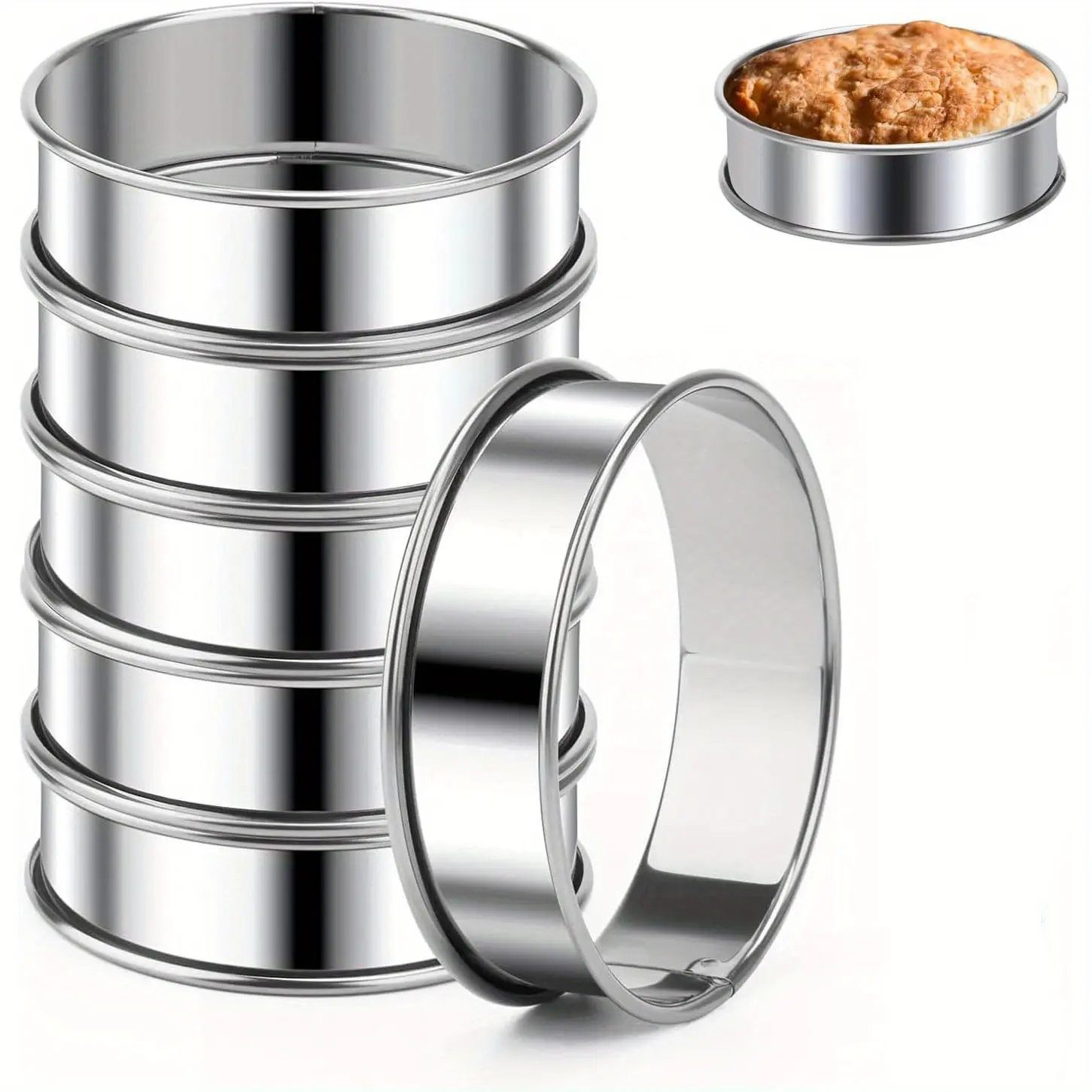 6pcs English Muffin Rings Crumpet Rings Stainless Steel Double Rolled Nonstick Metal Round Tart Ring Molds for Cookie Cooking Baking Non Toxic High Quality Bakeware