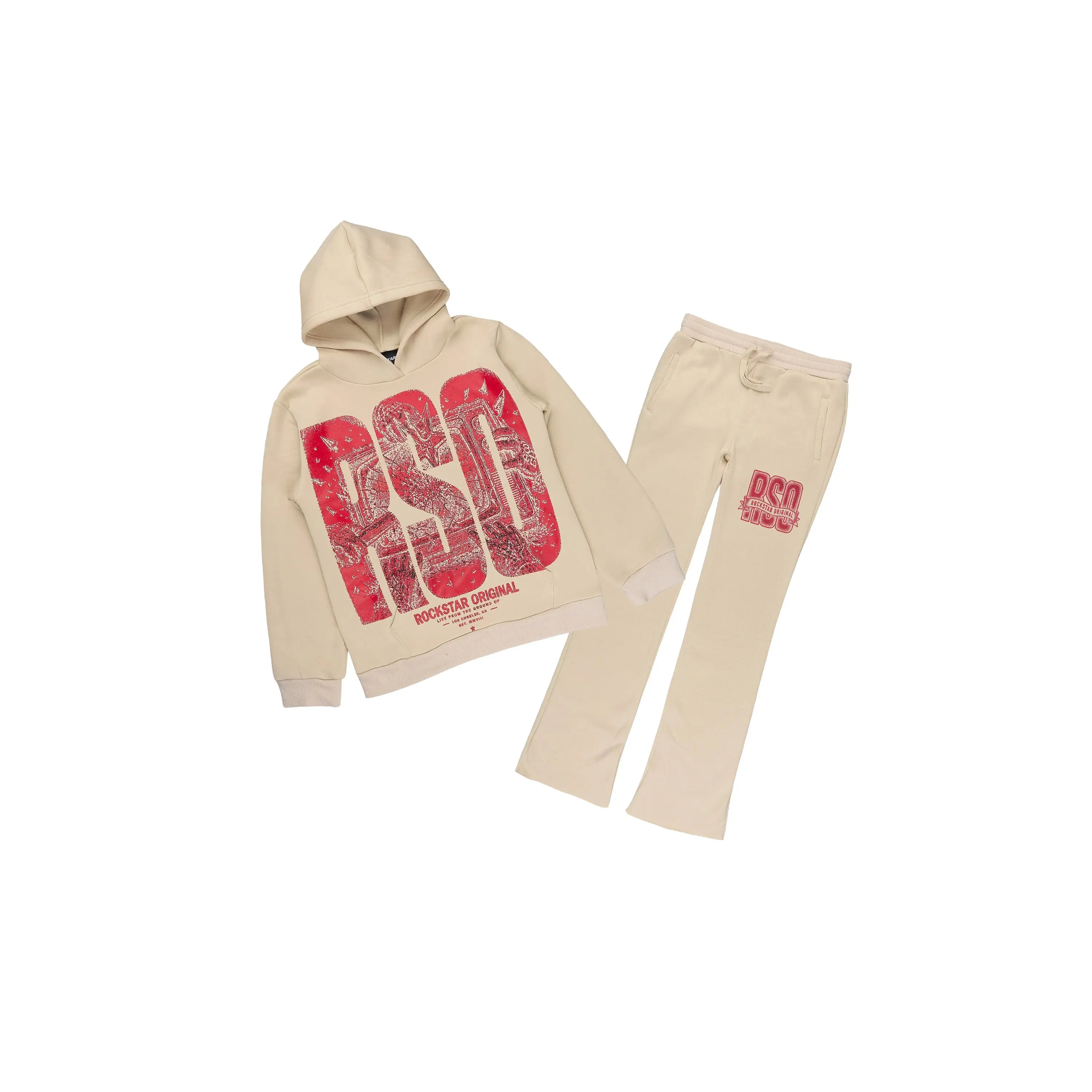 Boys Brando Beige/Burgundy Stacked Hoodie Track Set
