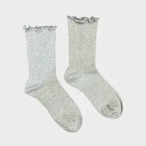 Ruffle Socks Gray Socks Organic Cotton Crew Socks for Women
