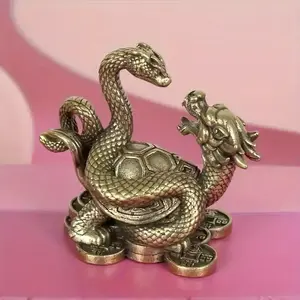 Vintage Brass Snake and Turtle Artistic Sculpture, Figurine, Mythical Creature Decorative Desktop Decoration, Home and Office Decor, Perfect for Easter and St Patrick's Day