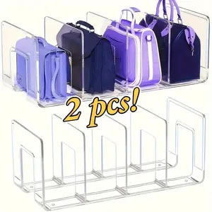 2-Piece Transparent Bag Organizer Set, 4-Compartment Storage for Handbags, Belts, Scarves, Closet Separators, Home Organization